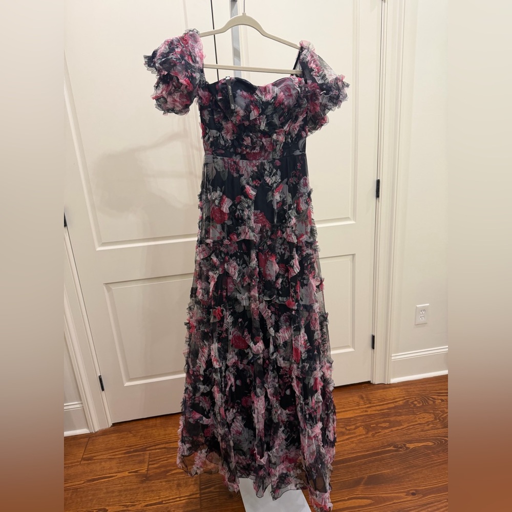 JOVANI 40331 | Off the Shoulder Floral Navy Gown | Ruffles | Women’s 6 - Picture 6 of 11